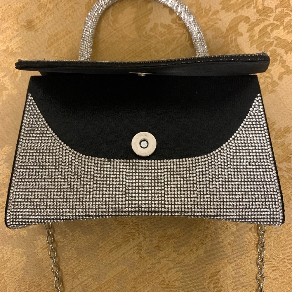 Black and Silver Rhinestone Evening Handbag